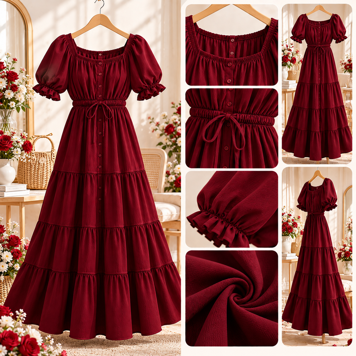 Maxi Dress สีแดงเข้ม