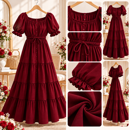Maxi Dress สีแดงเข้ม
