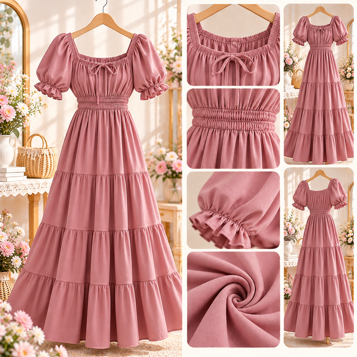 Maxi Dress สีชมพูกุหลาบ